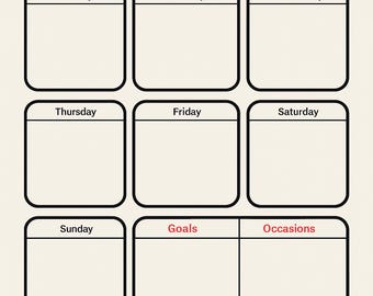 Planificador semanal en inglés / Organizador digital imprimible sin fecha en PDF / Diseño semanal minimalista