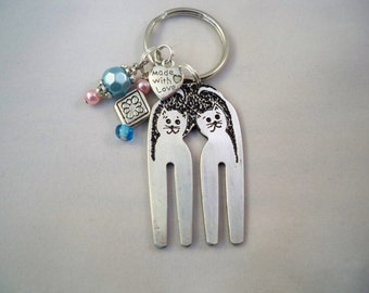 Best friends Kitty Necklace,  Cat Key Chain, Fork jewelry, OOAK