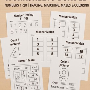Preschool Math Worksheets | Numbers 1-20 | Tracing, Matching, Mazes & Coloring | Printable PDF | Instant Download