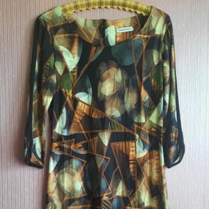 Angelle Milan Abstract Print Long Sleeve Boat Neck Tunic Dress Size M