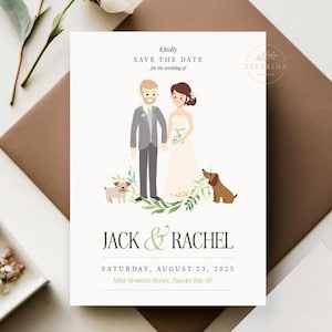 Wedding Save the Date Couple Drawing, Custom Portrait Invite Rustic, Cartoon Wedding Invitation, Custom Portrait Invitation