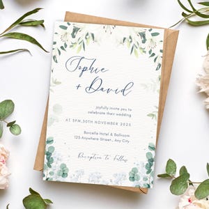 Modèle d'invitation de mariage élégant / dessin sur toile éditable / téléchargement immédiat