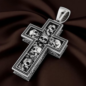 Sterling Silver Gothic Skull Cross Pendant – Statement Cross Necklace, Punk Biker Jewelry, Unique Gift For Him Or Her, Rocker Style Amulet