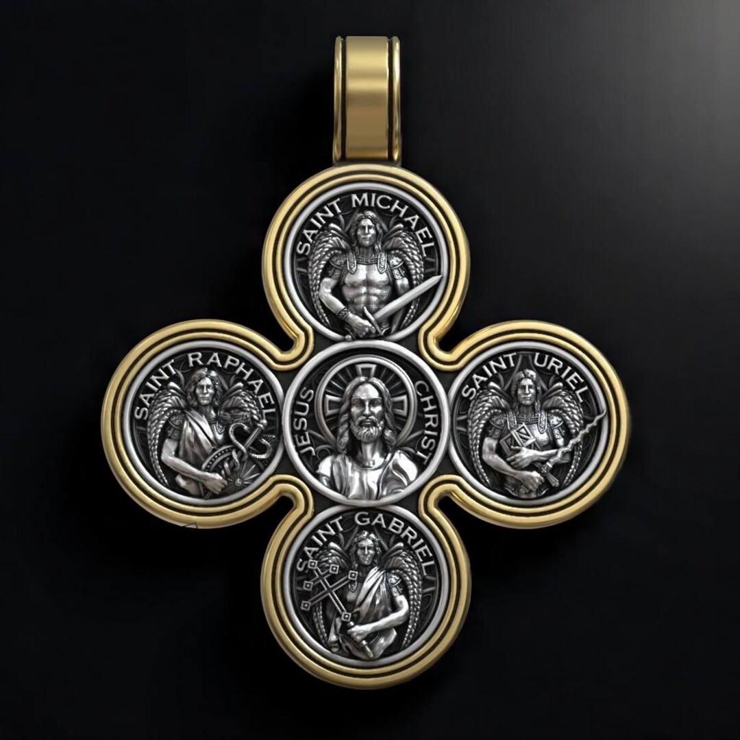 Jesus and Archangels Pendant –christian Cross Necklace With Saint ...