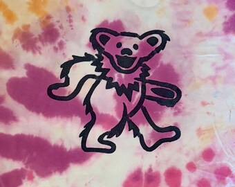 Hand-Dyed Grateful Dead Inspired Tie Dye Shirt - Dancing Dead Bear HAZE - Size L