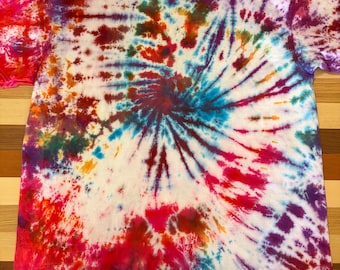 Hand-Dyed Colorful Rainbow Tie Dye Ice Dye Shirt - SWIRLEY - Size XL