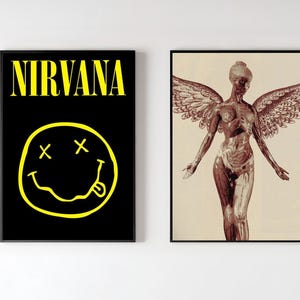 Nirvana Poster,  inspired rock music poster, Nirvana smiley logo Poster, smiley, In Utero Album Cover Poster