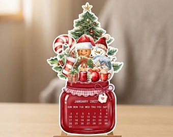 2027 Desk Calendar | Christmas Mason Jar Standee 12 Month Set | Digital Download| mini calendar Decor | desk decor printable