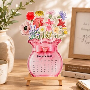 2027 Desk Calendar Printable | Flower Vase Calendar | Floral Paper Craft Decor | Cut and Fold DIY | Stackable calendar | Instant Download