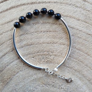 Bracelet made of natural obsidian stone and 925 silver