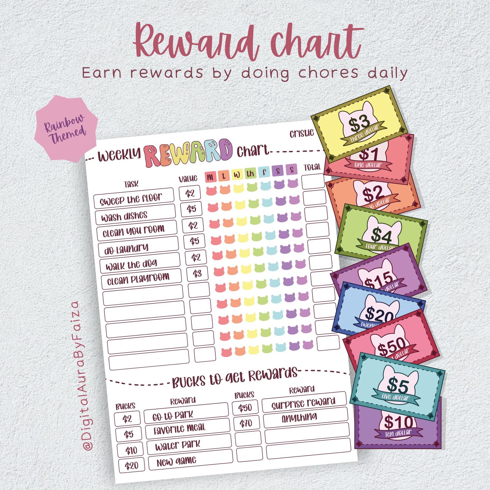 Earn Money Chore Chart for Kids • Editable Weekly Allowance Chart ...