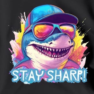 Stay Sharp PNG | Cute Shark Sublimation Design | Kids Shirt Clipart | Funny Shark PNG | Summer Beach T-Shirt | Digital Download | Shark Gift