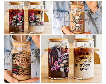 Emballage de canettes de verre Dark Romance | 4 motifs Libbey 16 oz PNG | Sublimation Wraps Bookish Witchy | Emballages en verre pour lecteur Fantasy Smut