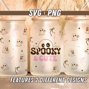 Cute Ghost Sipper Glass Wrap | 16oz Glass Can SVG & PNG | Halloween Sublimation Design | Spooky Coquette | Cute But Creepy Glass Wrap