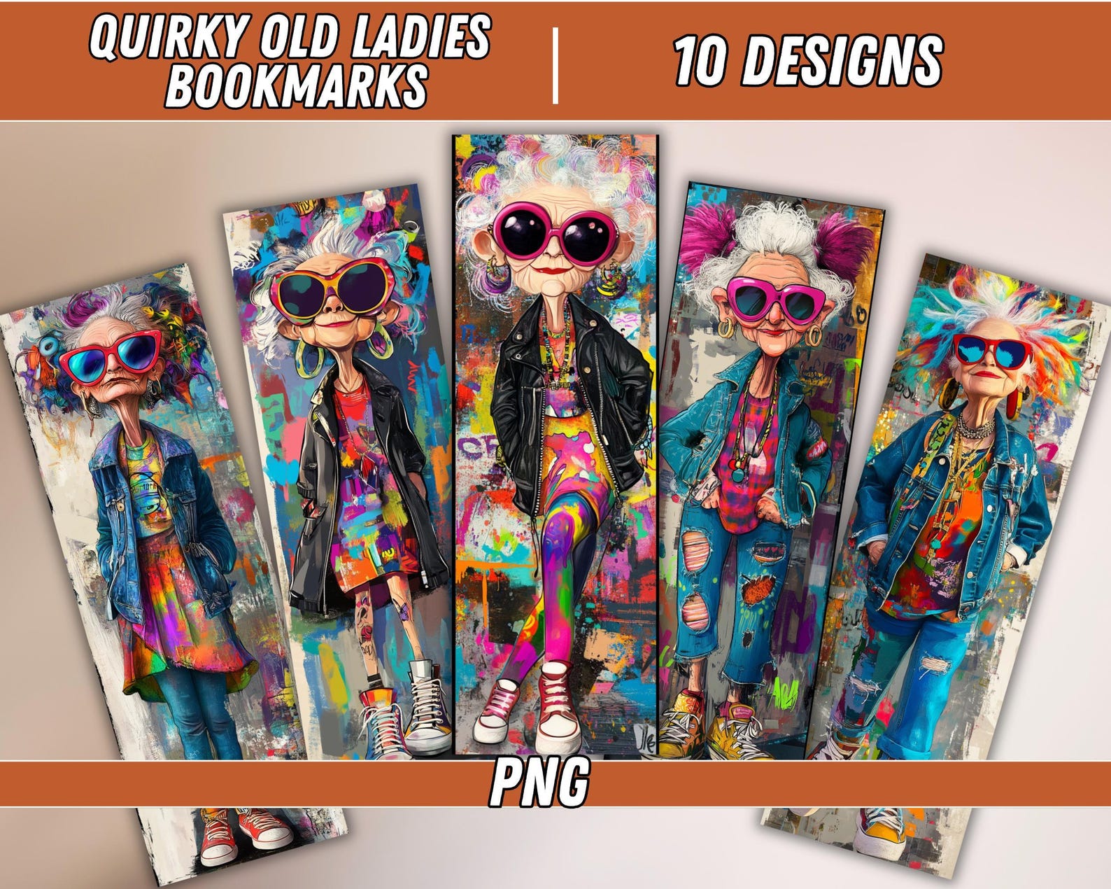 Quirky Old Lady Bookmark PNG | Printable Bookmark | Junk Journal ...