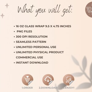 Whimsy Works: 16oz glass wrap, PNG files, seamless pattern, instant download.