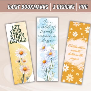 Daisy Bookmark PNG Bundle | Aesthetic Floral Reading Quotes | Vintage Book Lover Gift | Literary Sublimation Design | Digital Download