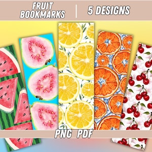 Cute Fruit Printable Bookmarks | Aesthetic Bookmark Set for Book Lovers | Digital Bookmarks for Kids and Adults | Instant Download PDF & PNG