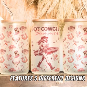 Cowgirl Glass Can Wrap PNG | 16oz Libbey Glass Sublimation | Western Aesthetic Tumbler Wrap | Digital Download, Coquette Country Girl Design