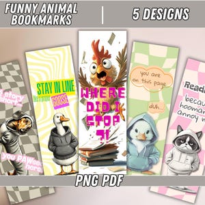 Funny Animal Bookmark Bundle | Printable Bookmarks | Bookmark png | Sarcastic Quotes | Digital Download | Cute Reading Gift