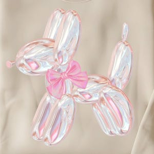 Dog Balloon PNG | Iridescent Balloon Dog Sublimation | Preppy Aesthetic Pink Bow PNG | Coquette Style Balloon Animal Clipart | Digital