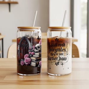 Gothic Tumbler Cups, Skull and Roses, Fairytale Quote, Insulated Travel Mugs with Lids, Stainless Steel Drinkware, Unique Gift Idea