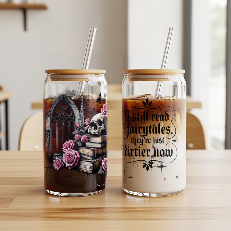 Gothic Tumbler Cups, Skull and Roses, Fairytale Quote, Insulated Travel Mugs with Lids, Stainless Steel Drinkware, Unique Gift Idea