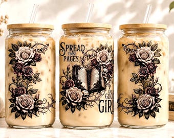 Spread Those Pages Like A Good Girl Glass Can Wrap PNG | Dark Romance 16oz Libbey Wrap | Spicy Booktok Sublimation Design