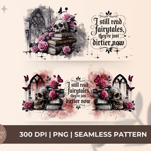 Gothic Fairytales Seamless Pattern, Skull Roses Window Digital Print, 300 DPI PNG, Vintage Style Floral Graphics for Crafting and Apparel