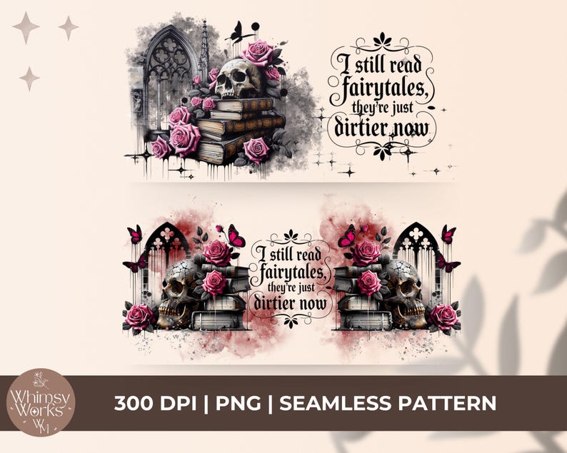 Gothic Fairytales Seamless Pattern, Skull Roses Window Digital Print, 300 DPI PNG, Vintage Style Floral Graphics for Crafting and Apparel