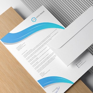 Papel timbrado comercial moderno e editável, papel timbrado para pequenas empresas, modelo de papel timbrado profissional, documento para impressão, design de papelaria.