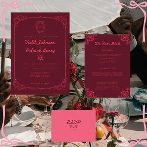 Vintage foncé jardin mariage faire-part suite Chateaucore cadre canva modèle romantique Français numérique inviter détails personnalisés carte RSVP