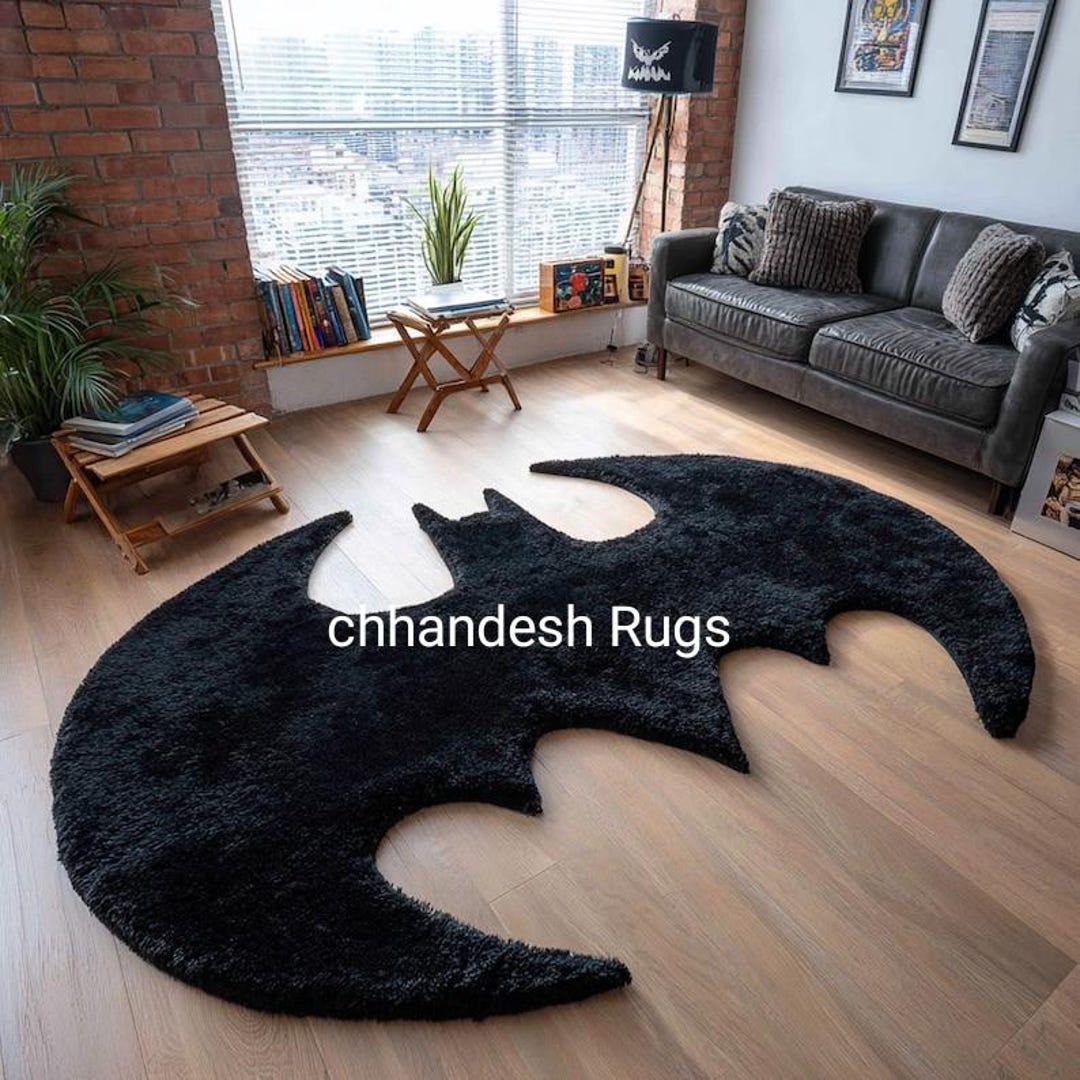 Batman Logo Rug, Superhero , Gaming Room Carpet, Hand Tufted Wool, Kids ...