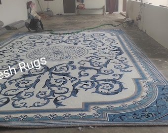 Alfombra de área tradicional oriental de 8x10 pulgadas, tejida a mano en lana con diseño de medallón.