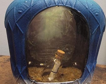 Hand-Painted Bottle Art with LED Light: Ocean Resin Scene