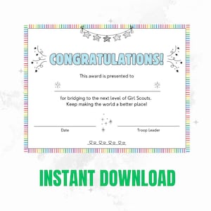 Bridging Certificate for Girl Scout PDF | Troop Leader Printable Award | Ceremony Keepsake