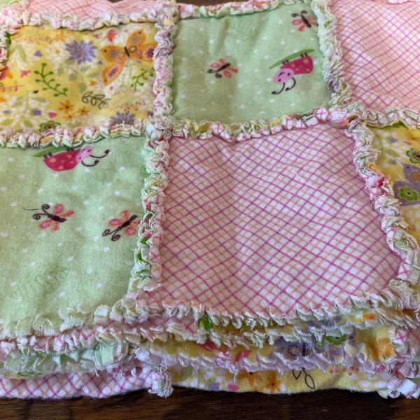 Handmade Scrappy Flannel Baby Rag Quilt 36” x 54"