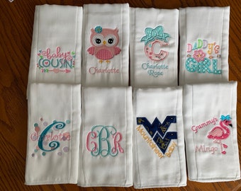 Personalized Custom Embroidered Burp Cloths, gender neutral, boy or girl