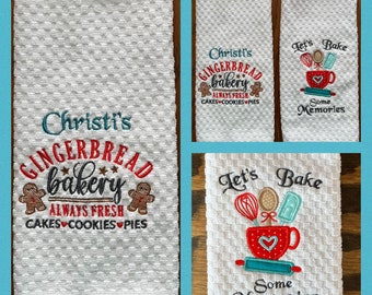 Custom Embroidered kitchen towels, waffle weave terry, very large towels