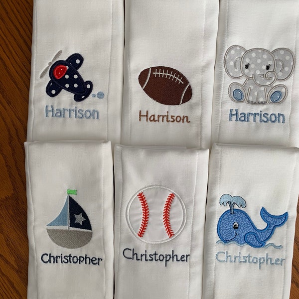 Personalized Custom Embroidered Burp Cloths or Bibs, gender neutral, boy or girl