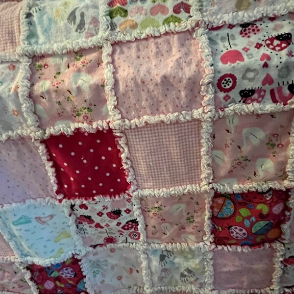 FREE SHIPPING!! Handmade Flannel Baby Rag Quilt 35” x 56" - Multiple girly prints