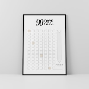 Póster Rastreador de Metas 90 Días - Plantilla de Hábitos Imprimible, Desafío 90 Días, Arte Minimalista Digital (A4, A3, 30x40 cm)
