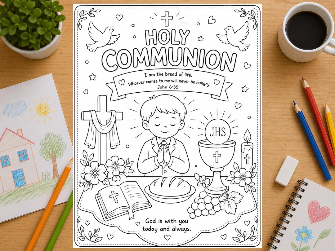 Holy Communion Coloring Page for Kids | First Communion Printable ...