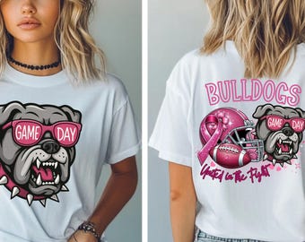 Bulldogs Football Breast Cancer Awareness PNG: Pink Ribbon Mascot (Digital Download)