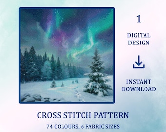 Winter Night Cross Stitch Pattern: Landscape Embroidery (PDF Pattern, Hard Difficulty)