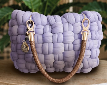 Lavender Chunky Knit Bag, Romantic Handmade Handbag, Dreamy Purple Purse, Feminine Soft Aesthetic Bag, Cottagecore Gift for Her