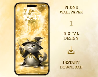 Fondo de pantalla de Badger House Wizard para teléfono: Fondo de gato (Descarga digital, iPhone, Android)