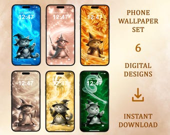 Wizard Cats School Phone Wallpaper Set: Cat Backgrounds (Digital Download, iPhone, Android)