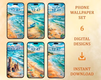 Fondo de pantalla de playa de arena para teléfono: Acuarela de verano (descarga digital, iPhone, Android)