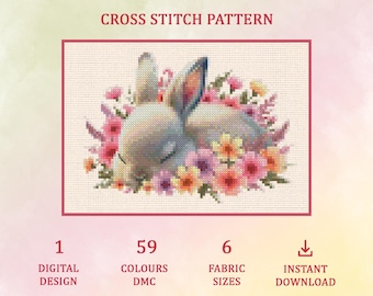 Patrón de punto de cruz "Conejita Mia": Decoración infantil (Descarga digital, dificultad fácil)